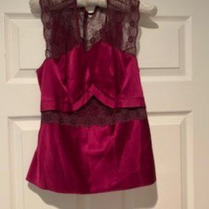 Silk & lycra mulberry camisole with pleating & wine lace